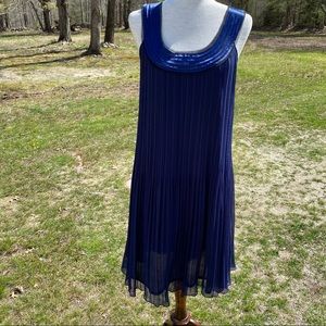 VEECA DRESS SHIFT MIDI SLEEVELESS BLUE CRINKLE PLEATS SIZE M